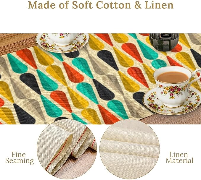 Mid Century Table Runners Retro 50s 60s Abstract Geometric for Dining Room Dinner Runner Kitchen Indoor Outdoor Patio Party Decor Fabric 1 Panel W13xL108in