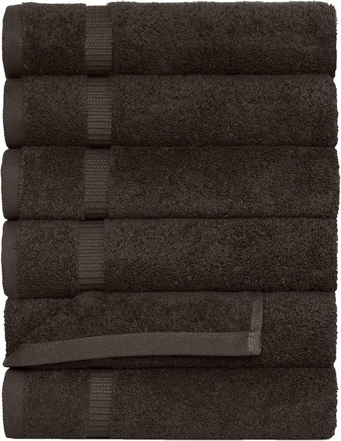 SALBAKOS 100% Turkish Cotton Hand Towel Set of 6 16x30 inch | Premium Quality | Hotel & Spa Collection | Soft, Super Absorbent, Long Lasting Hand Towels | Made in Turkey (Chocolate, 6 Hand Towels)