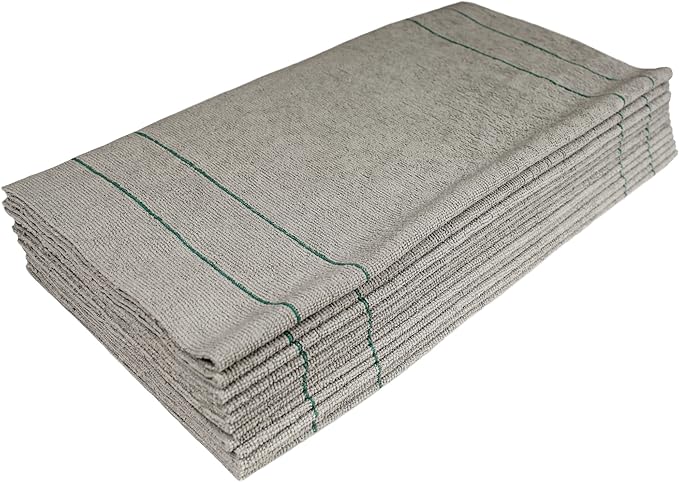 CleanAide Silver-Embedded Microfiber Towels, Edgeless, Lint-Free, Odor-Resistant, Ultra Absorbent, Streak-Free Cleaning for Auto, Home, Kitchen, Glass & Electronics, 16x16 in, 12-Pack, Green Stripes