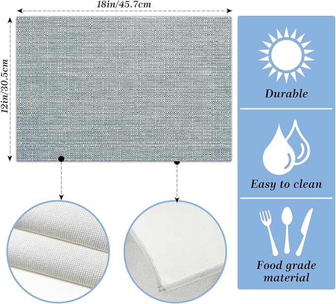Placemats Set of 4, Heat Resistant Placemats Wrinkle Free Place Mats for Dining Table, Cotton Linen Table Mats for Indoor & Outdoor, 12x18 inch (Flax Gray)