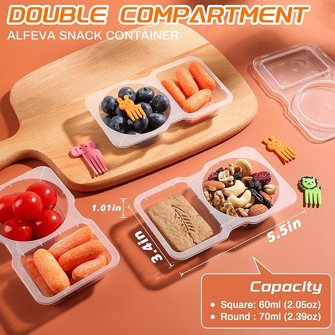 ALFEVA 24 Pcs Reusable Snack Containers with Lids Portion control, Meal Prep Containers for Kids adults On the Go Meals, 10 Forks, Lunchable Snack Pack Containers for Travel - Camping Essentials