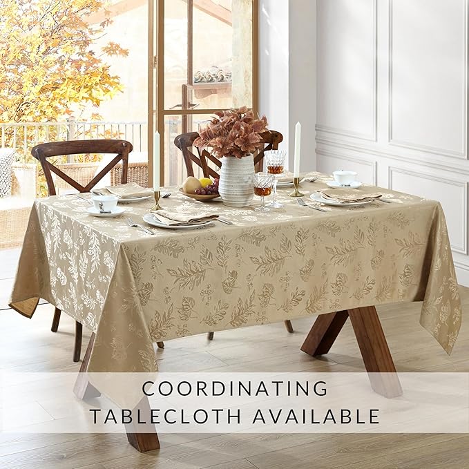 Elrene Home Fashions Elegant Woven Leaves Jacquard Damask Cloth Napkin Set, 17" x 17", Pack of 8, Taupe