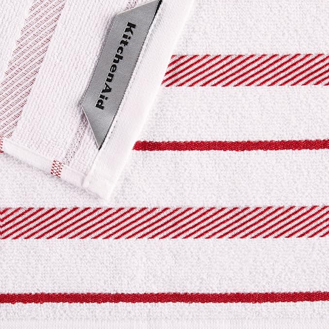 KitchenAid Albany Dishcloth 8 Pack Set, Passion Red/White, 12"x12"