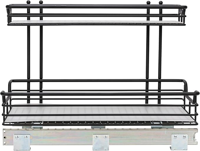 Household Essentials Glidez Powder-Coated Steel 2-Tier Pull-Out/Slide-Out Storage Organizer with Plastic Liners, 12.25" Wide, Black