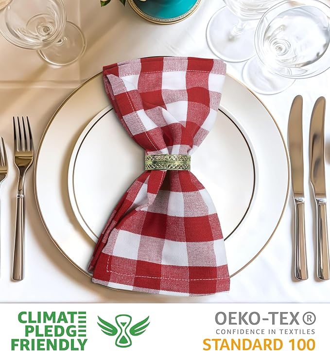 Urban Villa Cotton Dinner Napkins Set of 6, Highly Absorbent 20x20 Inches Premium Cloth Napkins Hotel Quality Reusable & Washable Table Dinner Napkins for Home & Weddings - Red/White, Checks