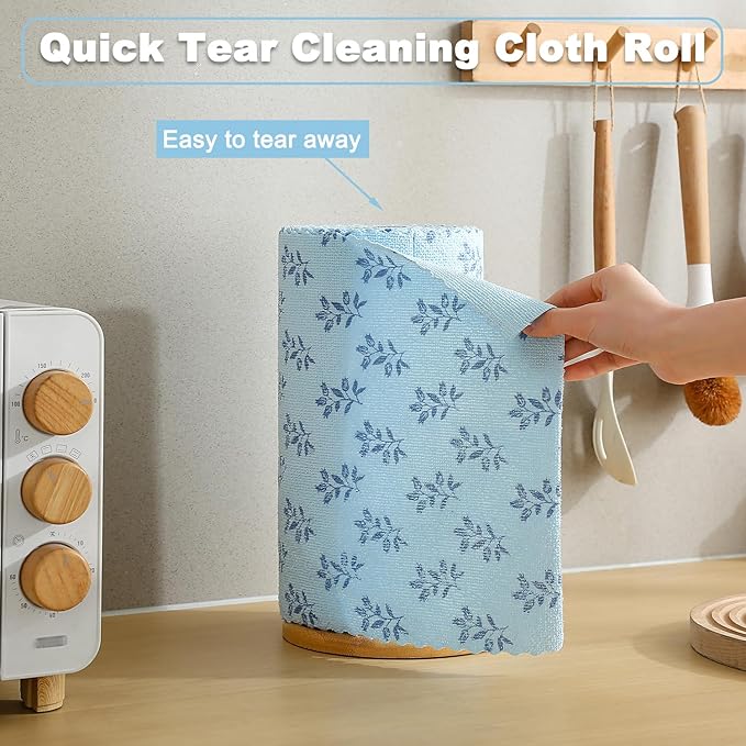 Microfiber Cleaning Cloth Roll,80 Pack Cleaning Towels,Lint Free Rags Paper Towels & Tear Away Reusable Towels,Washable Shop Rags Floral Wipe Cloth,Wash Cloths Dish Rags for Car Kitchen Window