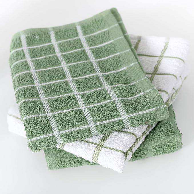 Ritz Premium 100% Cotton Terry Check Kitchen Dish Towels - Highly Absorbent, Super Soft, Long-Lasting, 25"x15", 3-Pack, Juniper