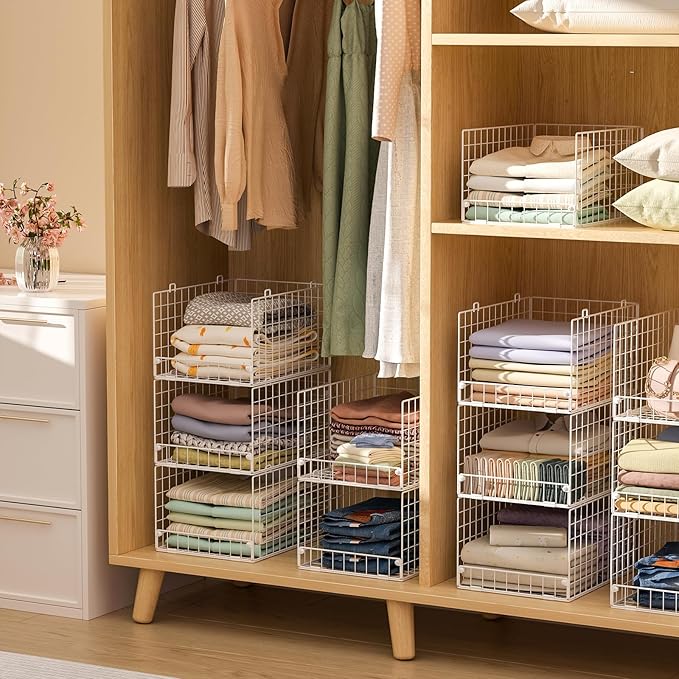 Yociyoga Stackable Closet Organizers and Storage - 4-Tier Stackable Storage Bins, Foldable Closet Shelf Organizer Basket, Clothes Organizers Shelves for Organizer System(15.7"x11.8"x34.64")