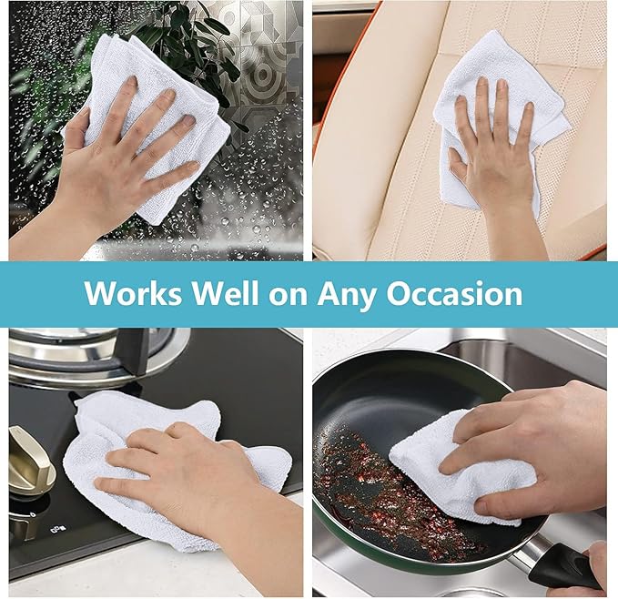 HOMEXCEL White Microfiber Cleaning Cloth 100 Pack, Microfiber Towel for Cars, Lint Free, Scratch-Free, Highly Absorbent, and Cleaning Rags for House, Window and Glass, Cars, TV Screen 11.5 X11.5 inch