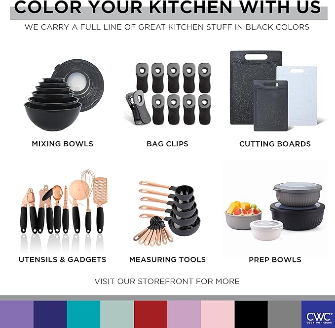 COOK WITH COLOR Mixing Bowls with TPR Lids - 12 Piece Plastic Nesting Bowls Set includes 6 Prep Bowls and 6 Lids, Microwave Safe (Speckled Black)