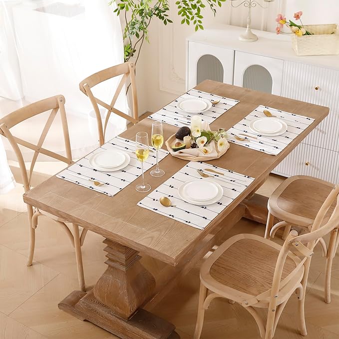 Boho Placemats 13 x 19 Inch Set of 4 for Dining Table Decor Woven Cloth Place Mats for Farmhouse Rustic Kitche Spring Home Decor Cotton Placemats Blue and Beige Table Mats
