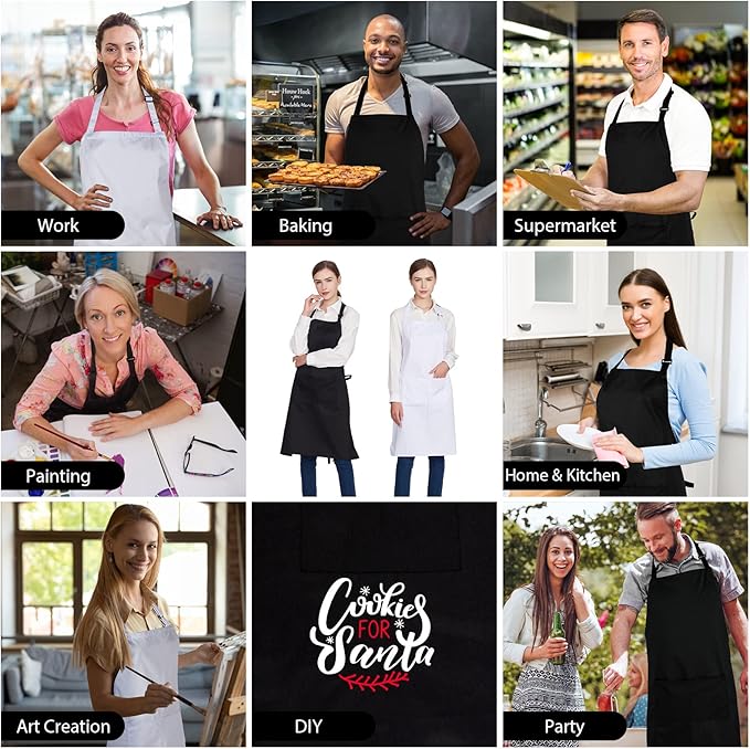 Jubatus 1 Pack 100% Cotton Aprons with 2 Pockets Cooking Chef Kitchen Adjustable Bib Apron for Women Men, White