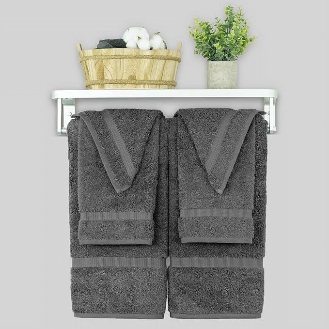 Chakir Turkish Linens 100% Cotton Premium Turkish Towels for Bathroom, 2 Large Bath Towels 36x60, 2 Hand Towels, 2 Washcloths (6-Piece Towel Set, Dark Gray)