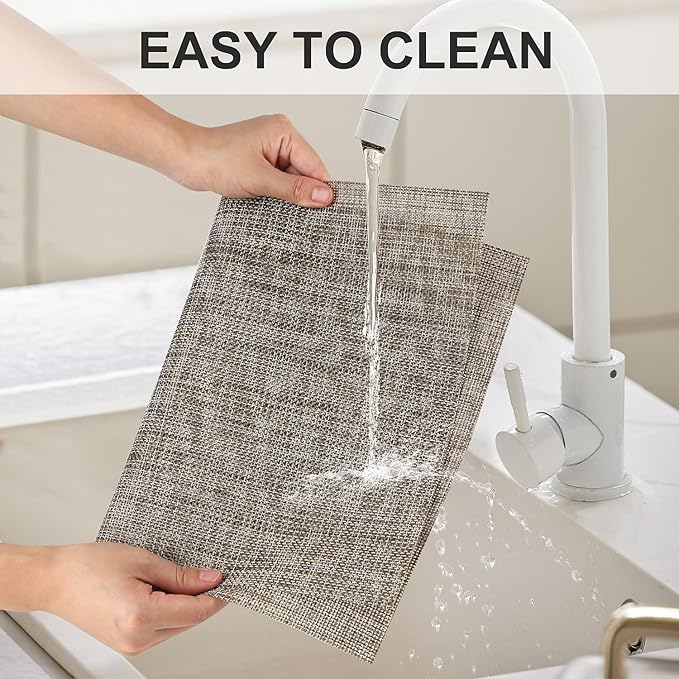 Vinyl Placemats Set of 8, PVC Woven Washable Non-Slip Table Mats, Heat Resistant Wrinkle Free Place Mats for Dining Table, Easy to Clean (8, Cappuccino)