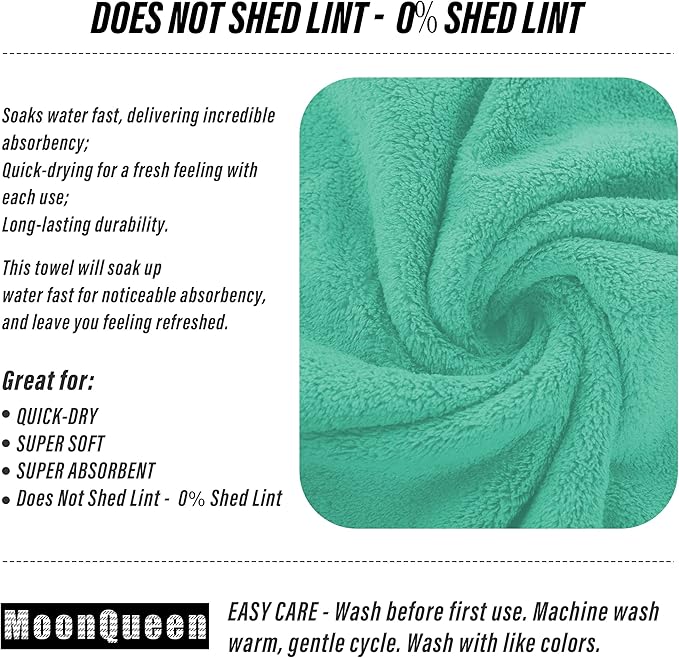 MOONQUEEN 18 Pack Premium Hand Towels - Quick Drying - Microfiber Coral Velvet Highly Absorbent Towels - Multipurpose Use as Hotel, Bathroom, Shower, Spa, Hand Towel 16 x 28 inches (Aqua Green)