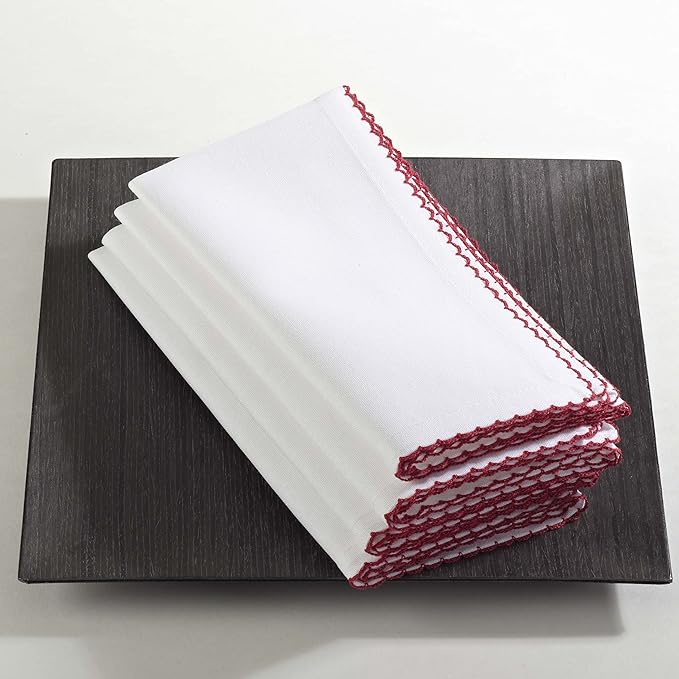 SARO LIFESTYLE Whip Stitched Table Napkins (Set of 4), Red, 18" (1442.R18S)