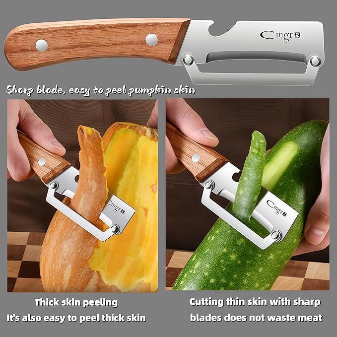Multi-Functional Premium Vegetable Peeler,Suitable for Fruits,potatoes, Sugar Cane, Pumpkin,carrot peeler，stainless steel Wooden handle peeler Kitcheng tool With bottle opener (1Pcs)