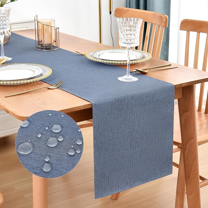 Farmhouse Rustic Table Runner Mist Blue Faux Linen Table Runners Water Resistant Table Runner 72 inches Long for Living Room Dresser Bedroom Kitchen Dining Party 13x72 Inch