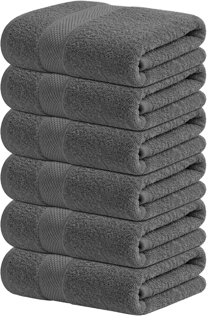Infinitee Xclusives Dark Grey Hand Towels for Bathroom - Set of 6 (16x28 inches) 600 GSM, 100% Cotton Ultra Soft, Quick Drying, Hotel Quality Hand Towel Set (Shadow Grey)
