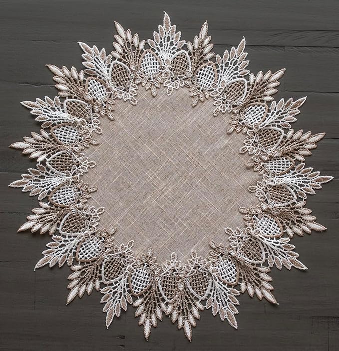 LINENS ART AND THINGS Lace Doily Neutral Earth Tones Table Topper Placemat Beige Brown (16 inch Round)