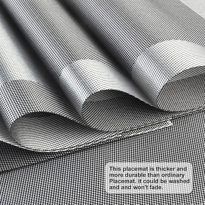 DACHUI Placemats Set of 8, Linen Look Woven Place Mats, Water Resistant, Heat Resistant, Washable, Durable Table Mats (Silver Grey)