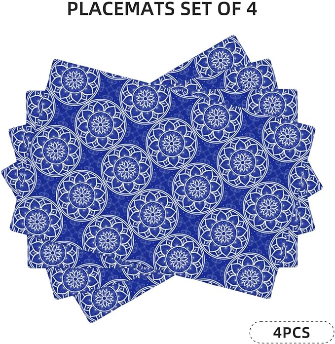 Chinoiserie Blue and White Florals Linen Placemats Set of 4, Navy Blue Chinoiserie Place Mats 4 for Dining Table Kitchen Coffee Shop Farmhouse, Gifts for Chinese Culture, Festival & Kitchen Home Decor