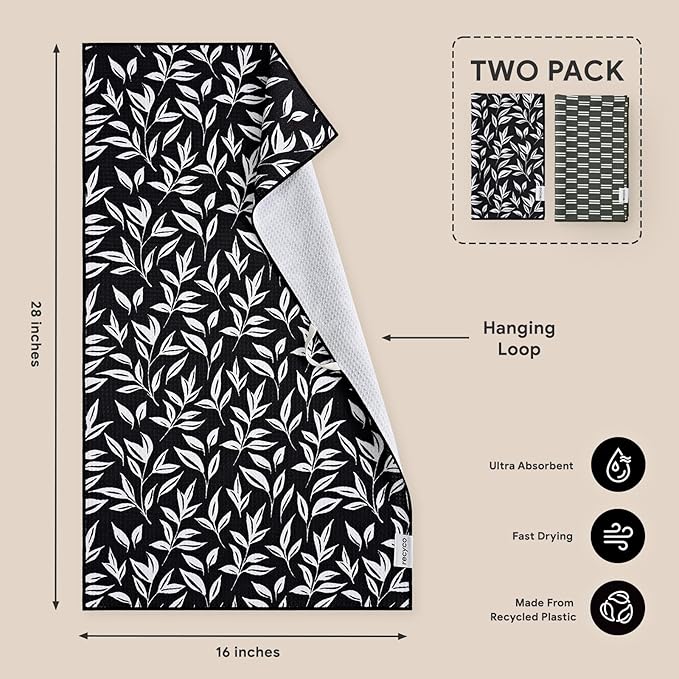 RECYCO Waffle Kitchen Towel Set of 2 - Quick Dry Microfiber Sustainable Dish Towels - Ultra Absorbent Reusable Cleaning Tea Towels - Lightweight Hand Towels,16”x 28”, Natural Rhythm