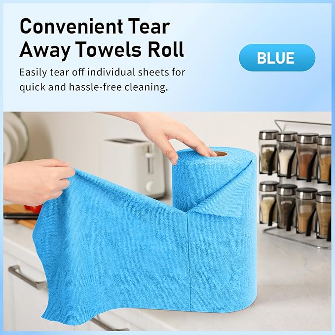 Microfiber Cleaning Cloth Roll, 75 Pack Tear Away Microfiber Towel, Reusable Washable Shop Towels, Lint Free All-Purpose Cleaning Rags Wash Cloths for Home Car Kitchen Automotive 11.5"x11.5"