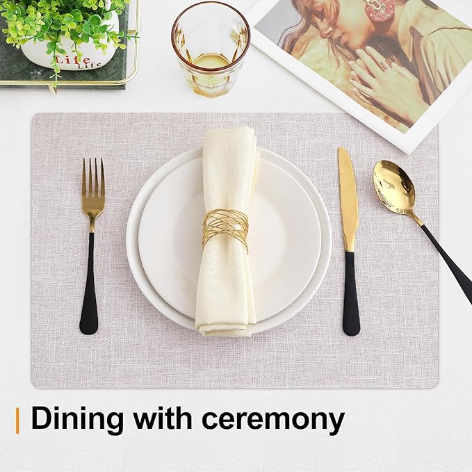 Homaxy Cloths Placemats for Dining Table Set of 4, Heat Resistant Washable Cotton Linen Blend Table Mats, Easy to Clean Place Mats for Indoor Outdoor Party Kitchen Decoration, 13" x 19", Beige