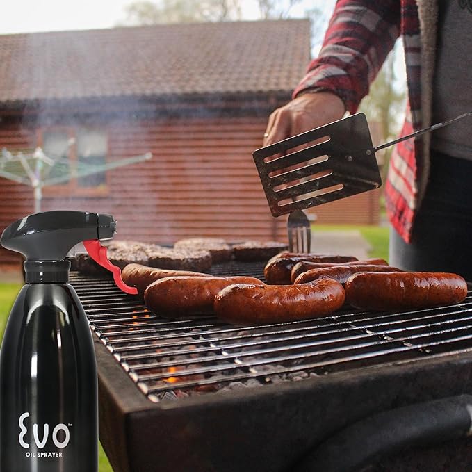 Evo Oil Sprayer 18/8 Stainless Steel, Non-Aerosol for Olive, Cooking Oils, and Vinegars, Black, 16-Ounce Capacity