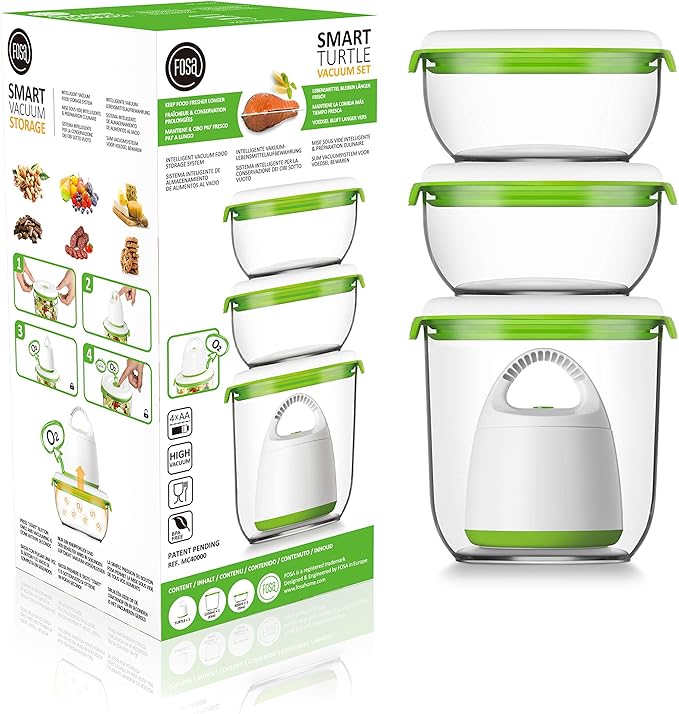 FOSA Starter Set Food Sealer Vacuum Sealer Reusable Container Set - Premium Vacuum Sealers for Food Storage, Airtight Preservation - Includes Turtle Vacuum Pump and 3 Vacuum Seal Containers