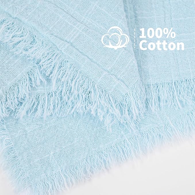 Showgeous 10 Pack Light Blue Cloth Napkins with Fringe 16x16 inch 100% Cotton Blue Napkins Handmade Dinner Napkins Bulk Washable Soft Rustic Table Napkins for Wedding Parties Bridal Baby Shower