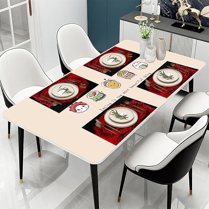 Red Rose Flower Placemats Set of 6 Place Mats for Kitchen Table Washable Farmhouse Linen Table Mats Dining Decoration 12x18 Inch