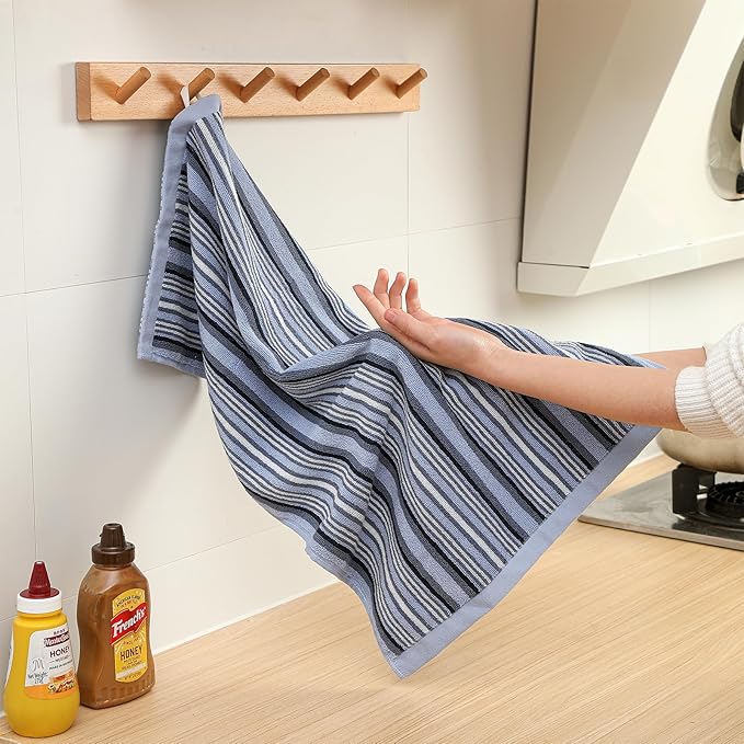 SALAS Premium Cotton Kitchen Dish Towels for Drying Dishes,Large Long Kitchen Hand Towels, Thick Highly Absorbent Dish Clothes Tea Towel Sets with Hanging Loop, 16" X 26", 4 Pcs, Blue