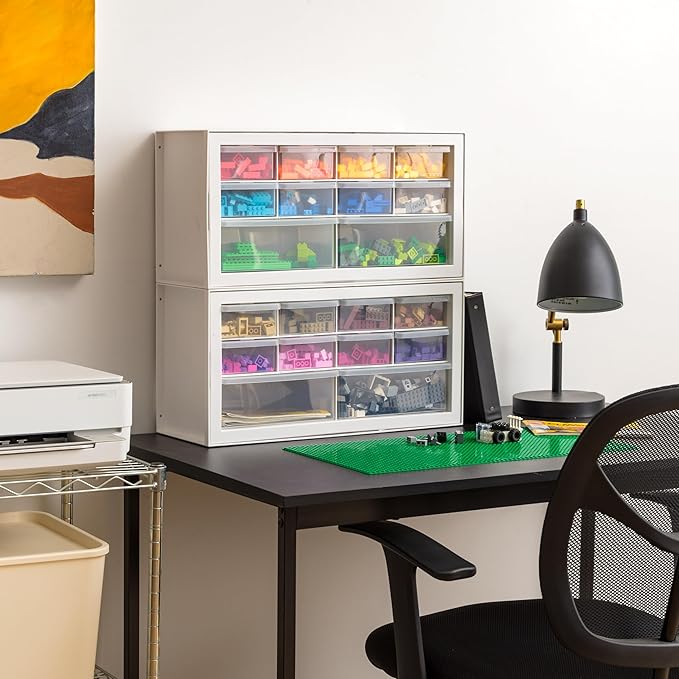 IRIS USA Small Plastic Storage Drawers, Made in USA, 10-Drawer Organizer (2 Pack), Stackable Teacher Toolbox for Crafts, Beads, Screws, Building Bricks, Drink Mix & Water Flavor Packets – White