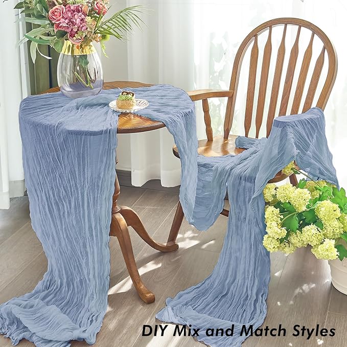 IVAPUPU 10 Pcs Cheesecloth Table Runner - 10ft Dusty Blue Spring Boho Gauze Cheese Cloth Table Runners for Baby Shower Decorations Wedding Party Garden Farmhouse