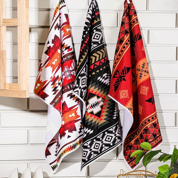Bencailor 6 Pcs Aztec Kitchen Towels Decorative Sets Dish Towels Absorbent Fast Drying Hand Tea Vintage Hanging Reusable Cleaning Dishcloths for Cooking Farmhouse Bathroom Accessory