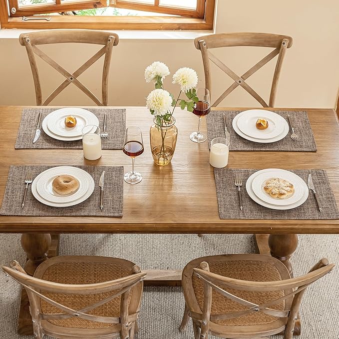 Blue Forest Placemats Set of 8, Dual-Layered Thickened Faux Linen Cloth Place Mats Heat Resistant Machine Washable Wrinkle Free Table Mats Indoor/Outdoor (Burlap)