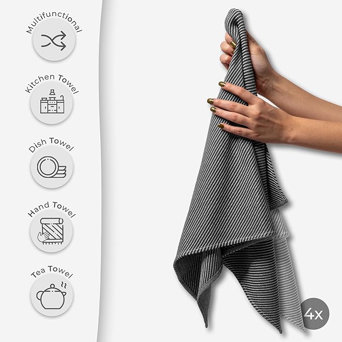 Ossano Decorative Dish Towels Set - 4 Pack, (20" x 30") - Decorative & Large - Versatile as, Kitchen Hand Towel, Dish Towels for Kitchen, Dishcloths, Kitchen Cloths, Gray and Anthracite Gray