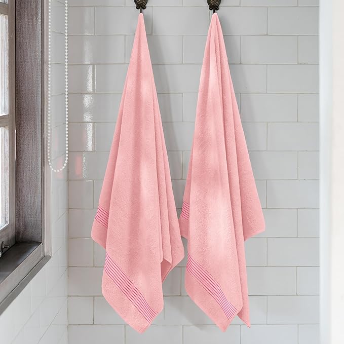 Mocassi Luxury 100% Turkish Cotton 2-Pack Bath Towel Set- Ultra Soft, Quick Dry Highly Absorbent 27 x 54 inch Premium Spa Hotel Quality 2PC Bath Towels - Luxurious Soft Bathroom Towels, Dusty Rose