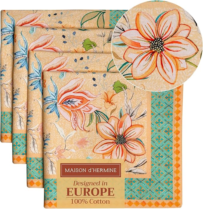 Maison d' Hermine Cloth Napkins Set of 4 100% Cotton Everyday Reusable Square Napkins Cloth Washable Dinner Wedding Restaurant Gifts for Mothers Day Spring/Summer (Luxury Loft - Peach, 20" x 20")