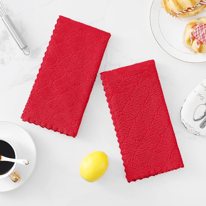Homaxy 24 Pack Dish Towels for Kitchen (10 x 20 Inches, Red), Super Soft and Absorbent Coral Velvet Dish Cloths for Washing Dishes, Nonstick Oil Fast Drying Microfiber Cleaning Cloth
