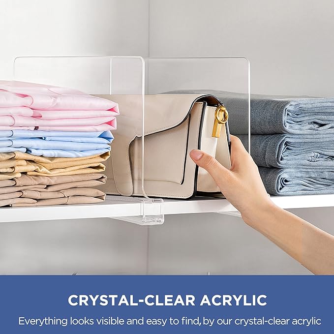 HBlife 36 Pack Clear Shelf Dividers, Vertical Purse Organizer for Closet Perfect for Sweater, Shirts, Handbags in Bedroom and Kitchen, Adjustable Acrylic Bookshelf for Organization