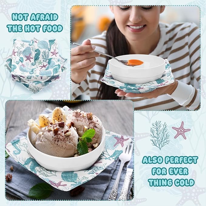 Cunhill 4 Pcs Cotton Microwave Bowl Cozy Holders for Hot Food Hot Pads Soup Bowl Potholders Heat Resistant Multipurpose Quilted Safe Holders for Kitchen Plate Supply(Light Blue,Ocean)