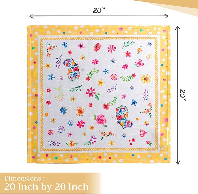 Maison d' Hermine Cloth Napkins Set of 4 100% Cotton Everyday Reusable Square Napkins Cloth Washable Dinner Wedding Gifts for Mothers Day Spring/Summer (Happy Florals - Sweety, 20" x 20")