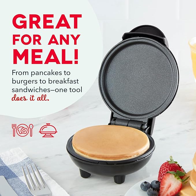 Dash Mini Maker Griddle - Compact Griddle for Creative Homemade Treats - Nonstick Surface, Quick Heat-Up System & Space-Saving Design - Black
