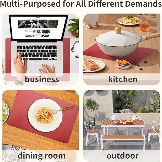 Maxpearl Faux Leather Placemats Set of 4, Waterproof - Wipe Clean - Heat Resistant - Anti Slip Dining Table Place Mats, Suitable for Indoor & Outdoor Use, 17’’×12’’, Red