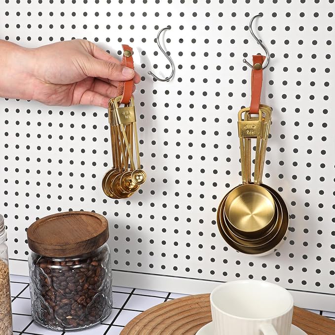 9 PCS GOLD Stainless Steel Measuring Cups and Spoons Set, Gold Nesting Design Teaspoon Stackable Cups and Spoons Heavy Duty Measuring Cup Set for Dry and Liquid Ingredients and Baking, Cooking(Golden)