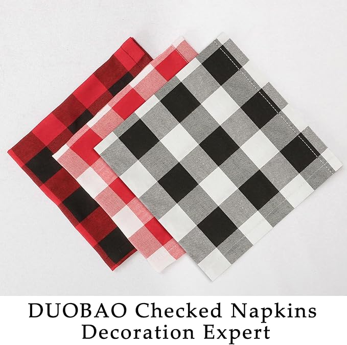 DUOBAO 20"x20" Black & White Buffalo Check Napkins (4-Pack) - Premium Cotton, Reusable Plaid Napkins for Weddings, Farmhouse, Holidays & Restaurant Decor