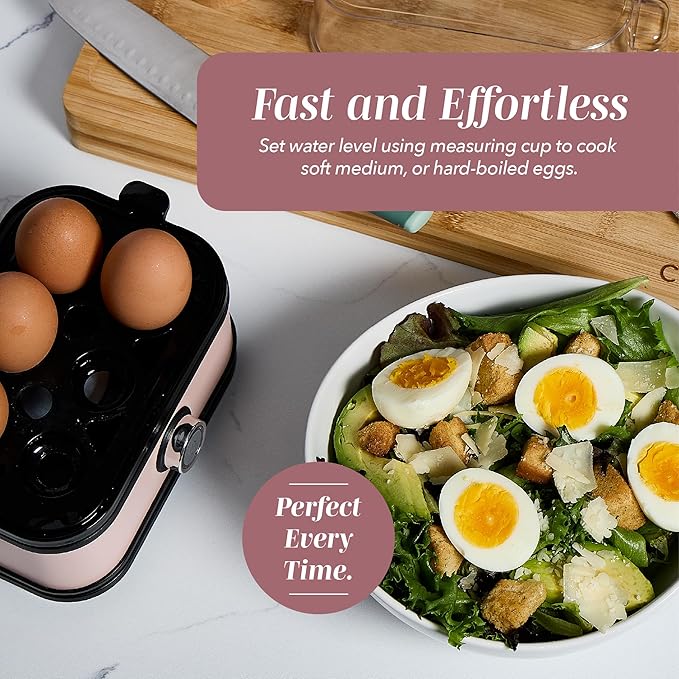 COOK WITH COLOR 6-Egg Capacity Egg Cooker – For Soft, Medium, Or Hard-Boiled Eggs, Rapid Cook Time, Auto Shut-Off & Boil-Dry Protection – Includes Tray, Measuring Cup & Lid – 210W Egg Maker, Pink